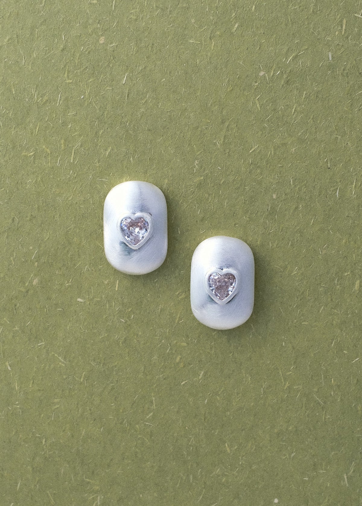 Brushed Silver Rectangle Heart Earrings