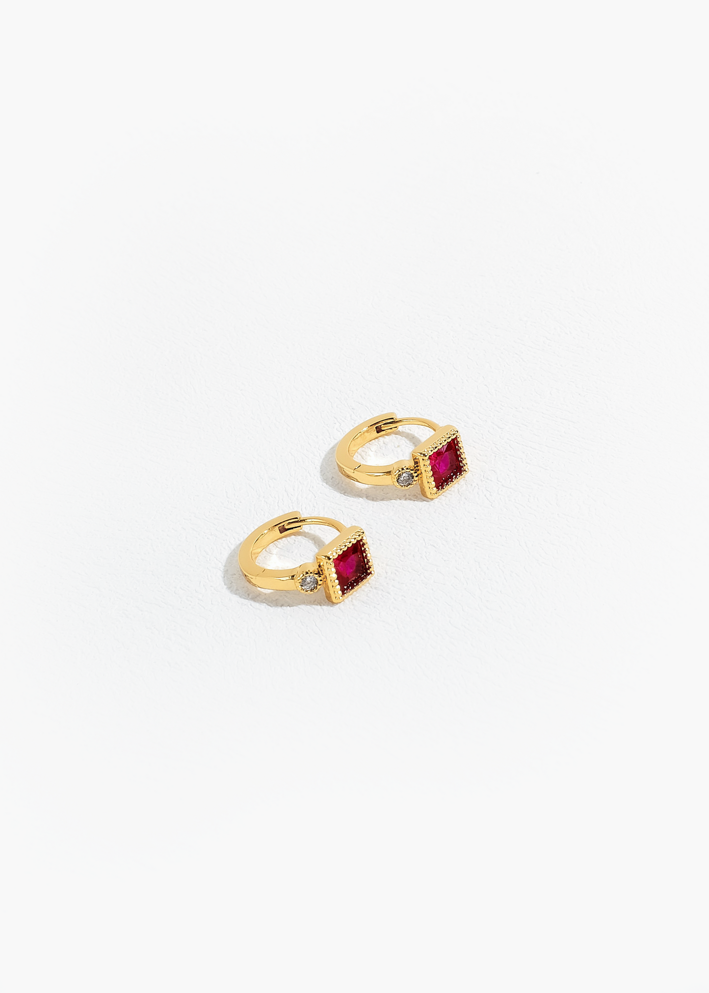 Garnet red huggie earrings with lab-created ruby, 18K gold plated