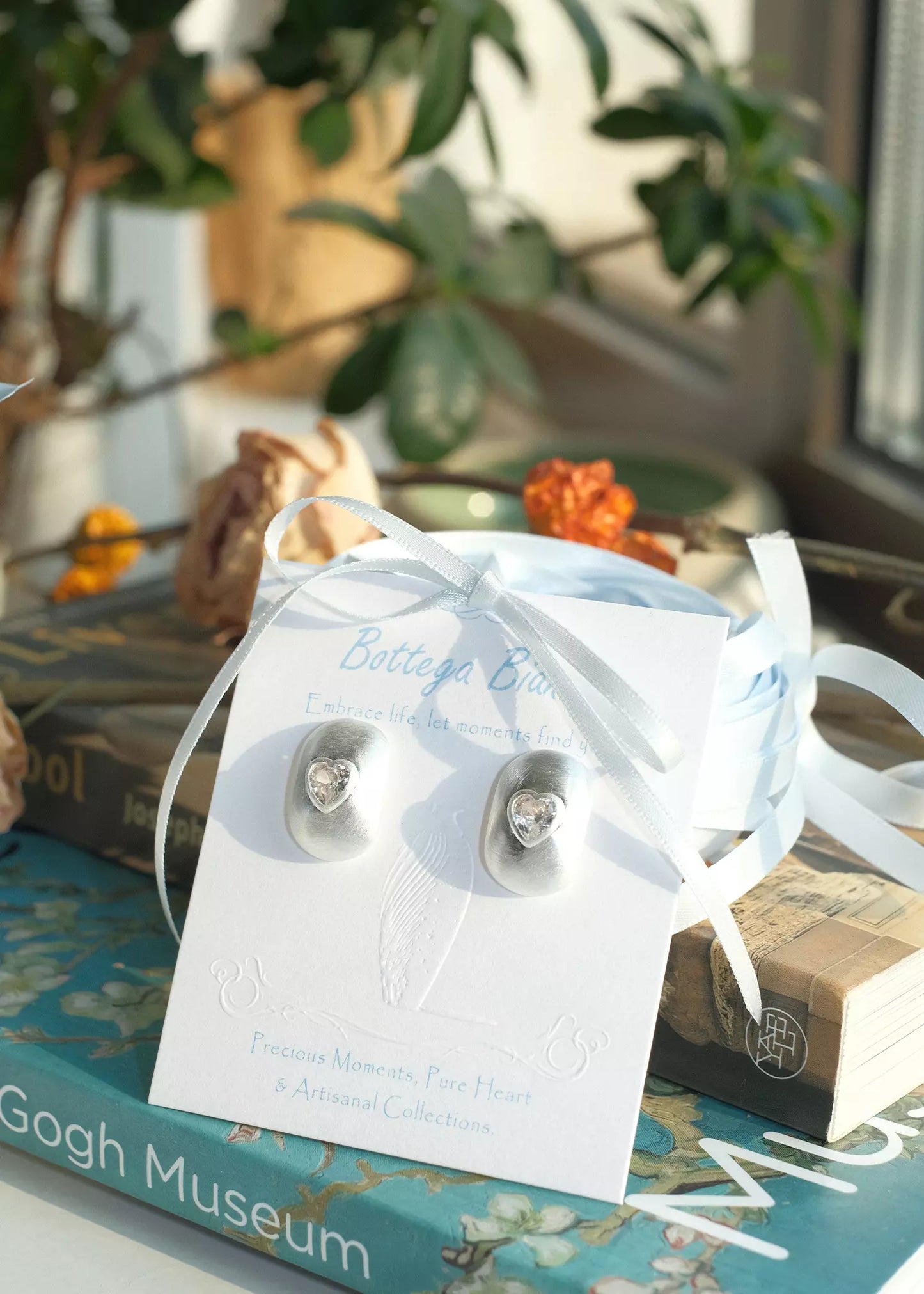 Brushed Silver Rectangle Heart Earrings